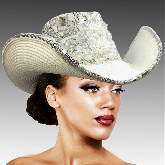 Fabulous White Couture Cowboy Hat Studded Jeweled Western